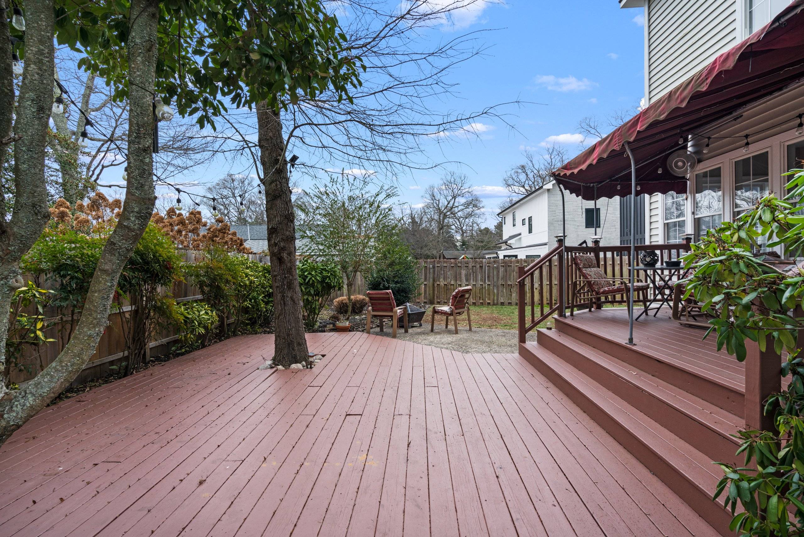 Expansive deck to the firepit garden